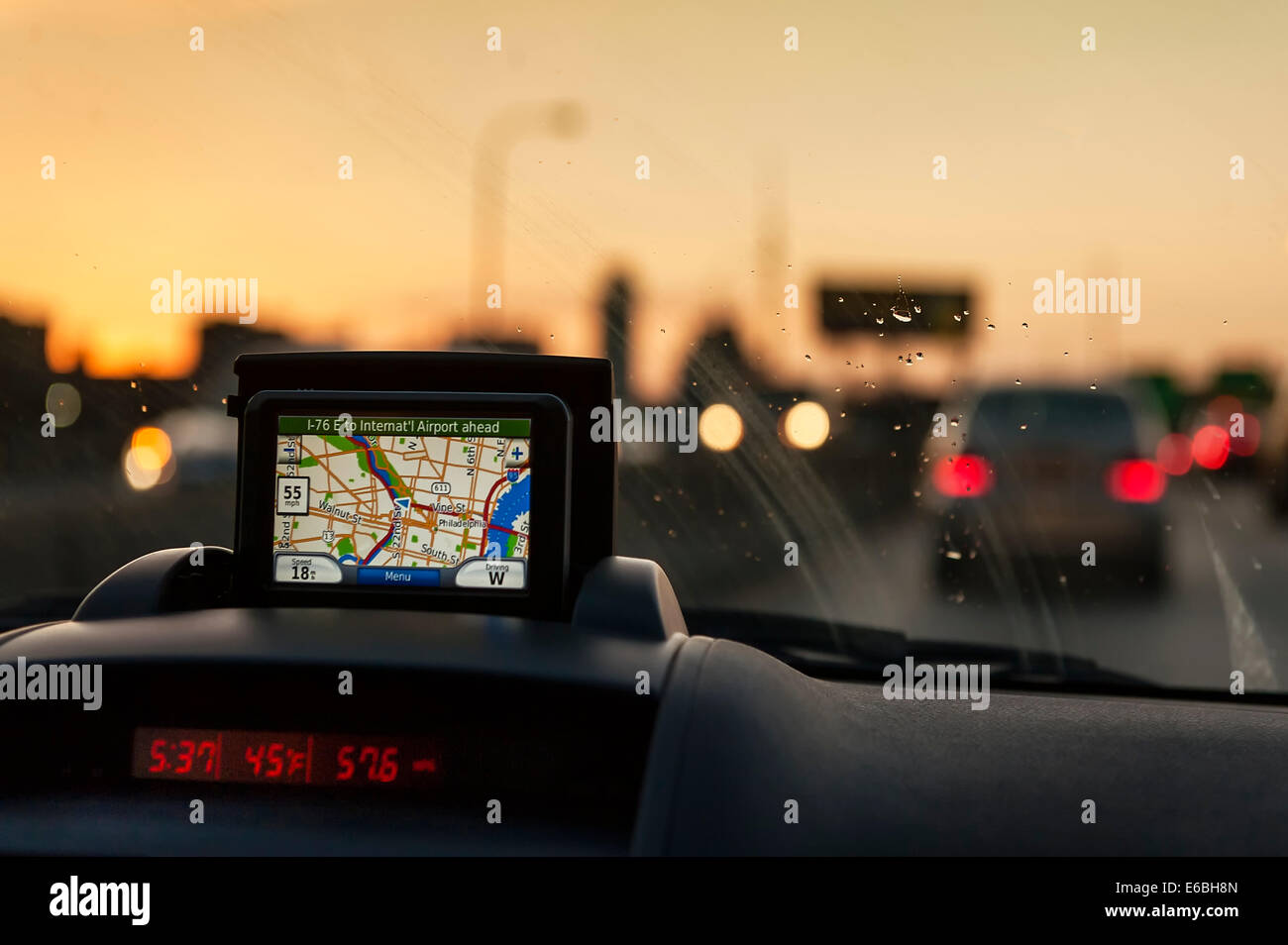 GPS unit on the dashboard of a car. Stock Photo