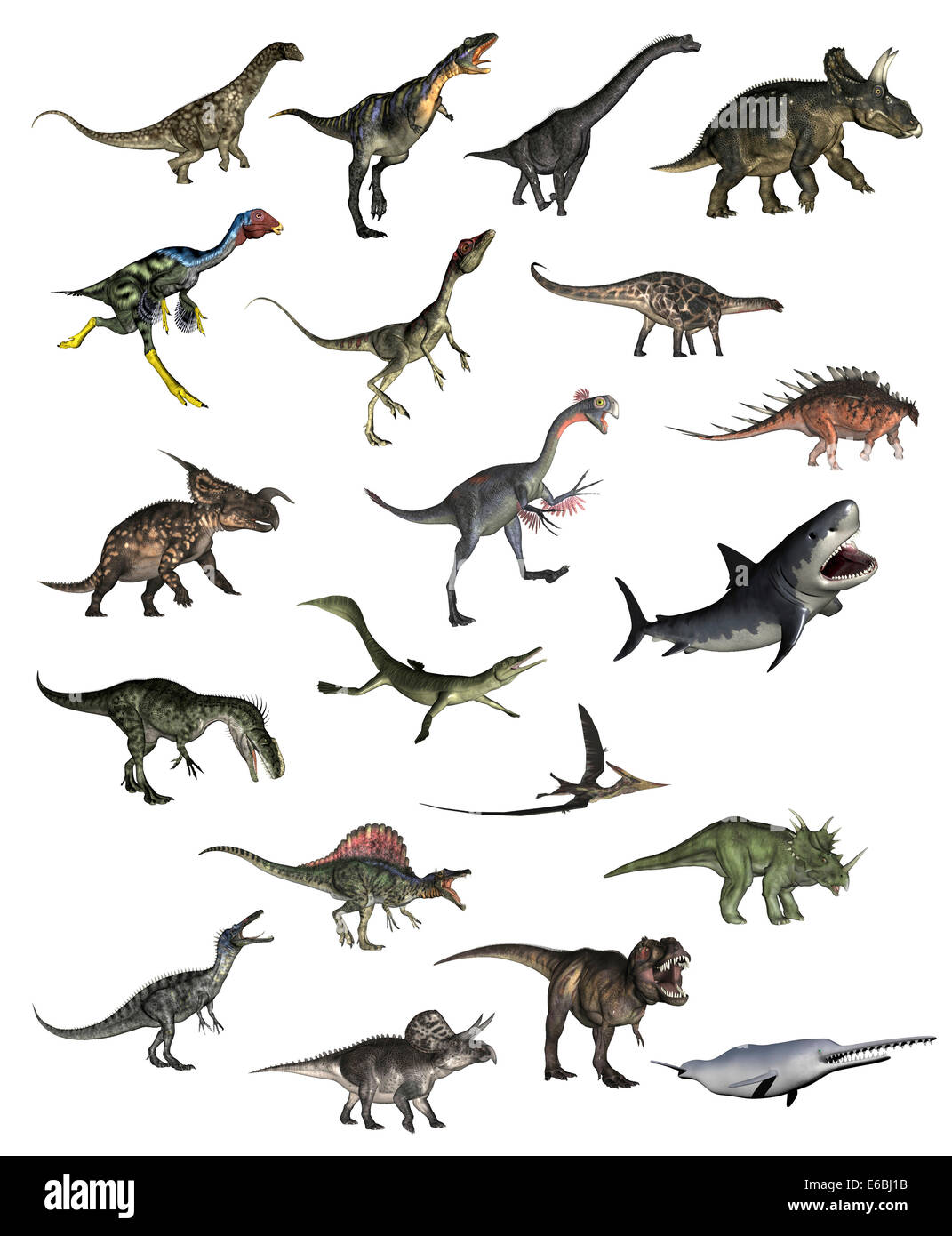 Set of dinosaurs in white background. Stock Photo