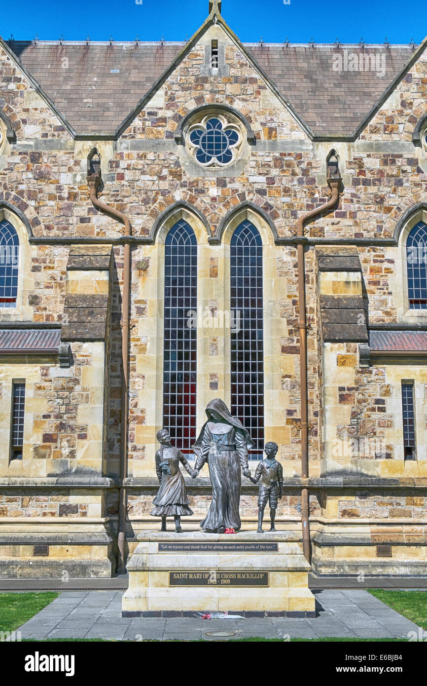 The Saint Mary Mackillop statue outside the glorious St Frances Xavier Cathedral in Adelaide, Australia Stock Photo