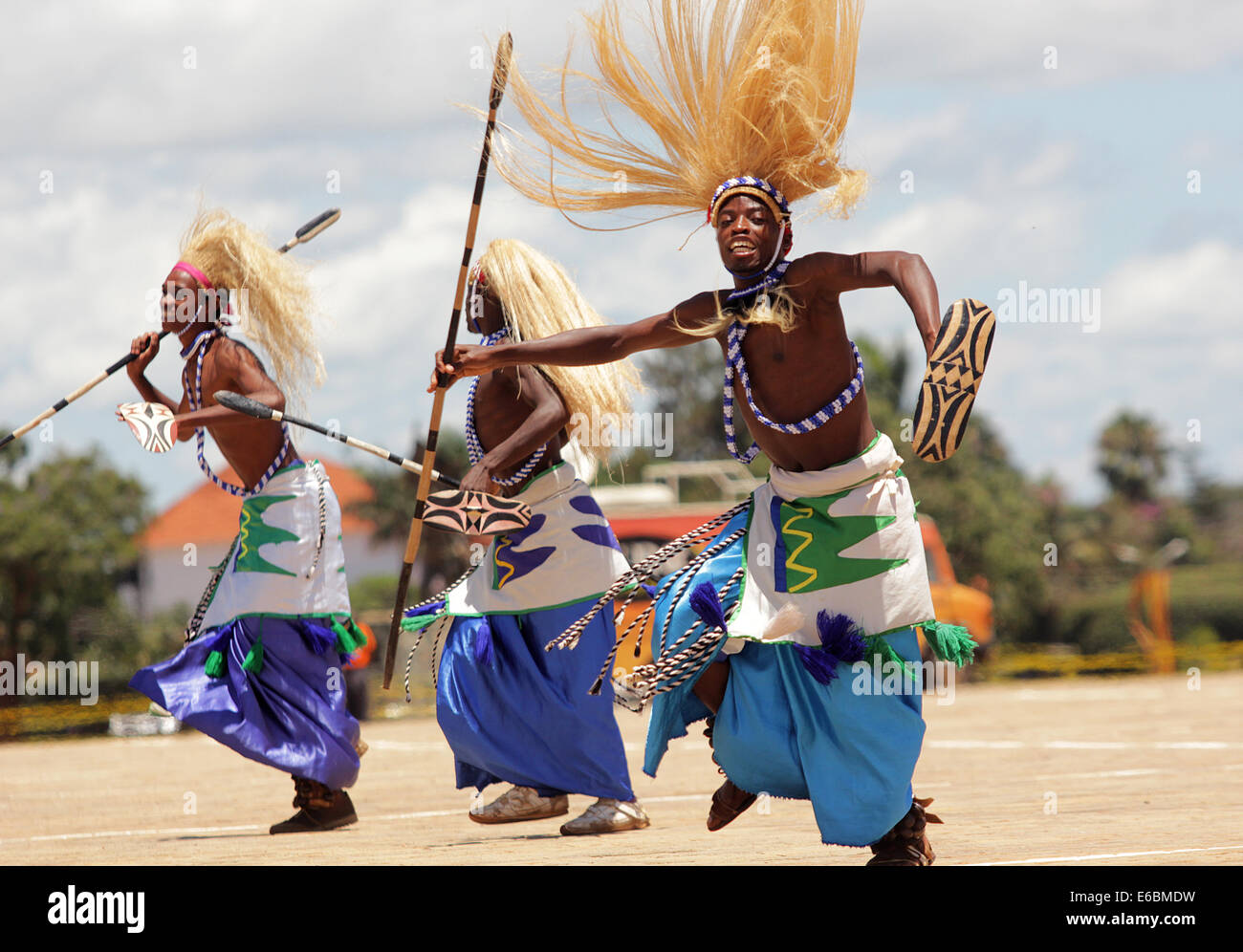 A Ugandan cultural troupe entertains guests in Kampala. Music and dance are very crucial elements of African culture Stock Photo