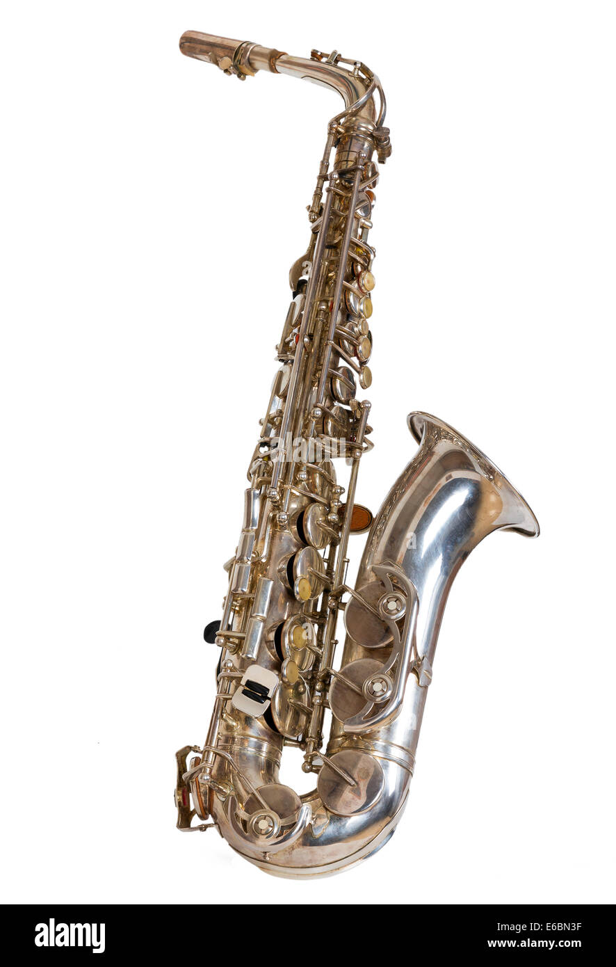 silver saxophone on a white background Stock Photo