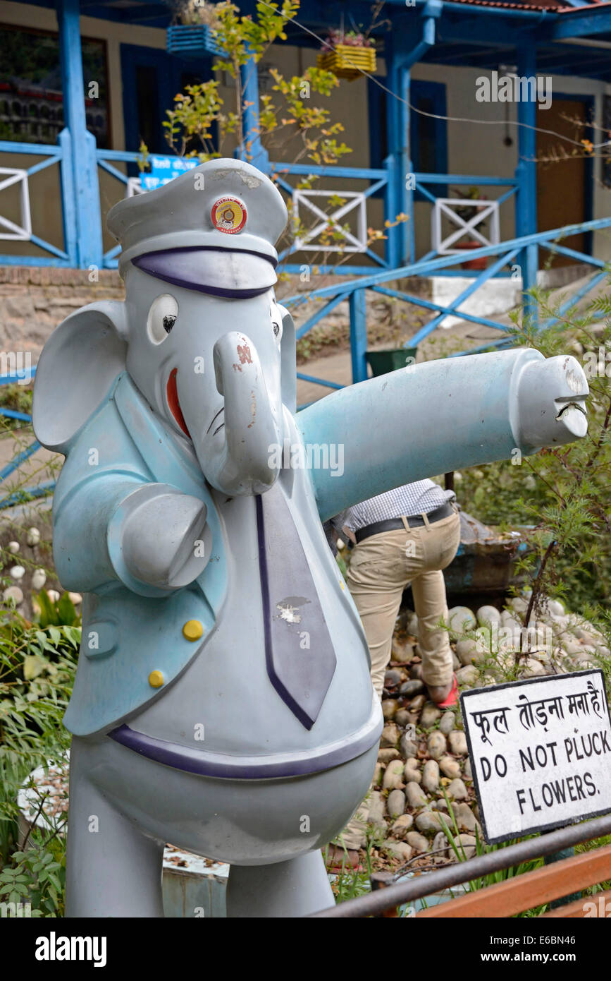 A model elephant as a station master on the platform at Barog railway station on the Kalka-Shimla 96 km railway in India Stock Photo