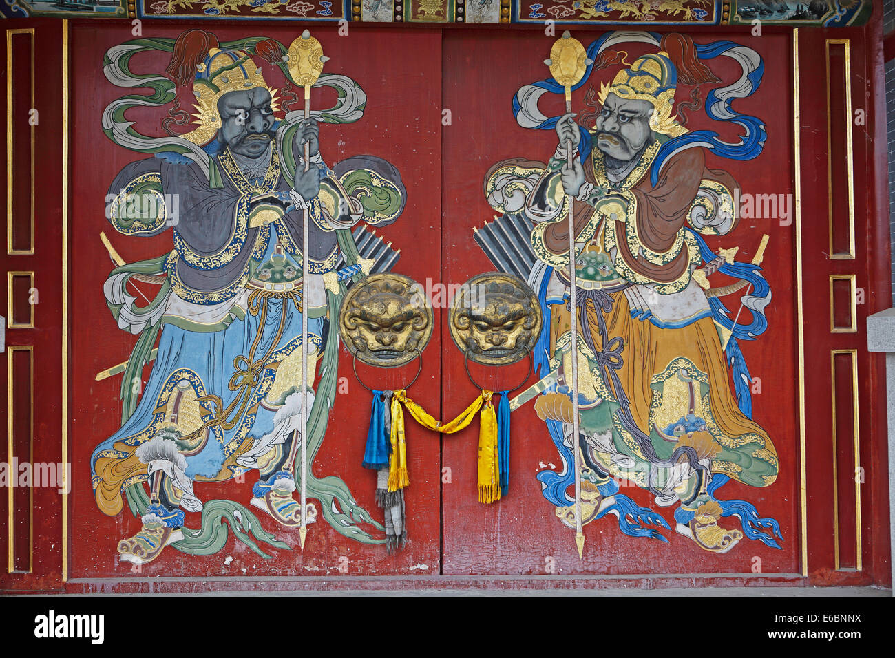 Painting on a gate, Gate of Peace, Winter Palace of Bogd Khan, Ulaanbaatar or Ulan Bator, Mongolia Stock Photo