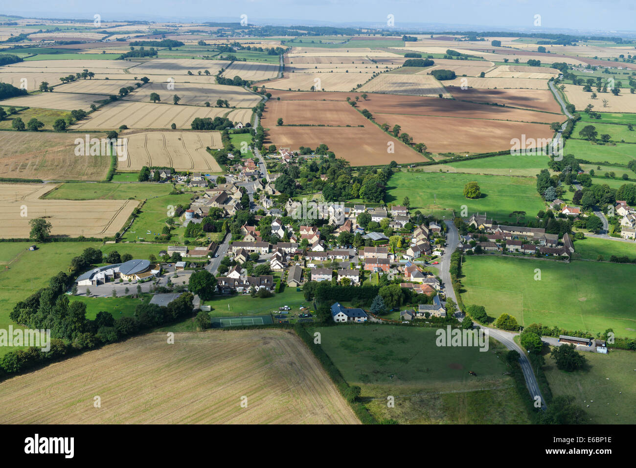 An aerial view of the village of Acton Turville, South Gloucestershire, UK. Stock Photo