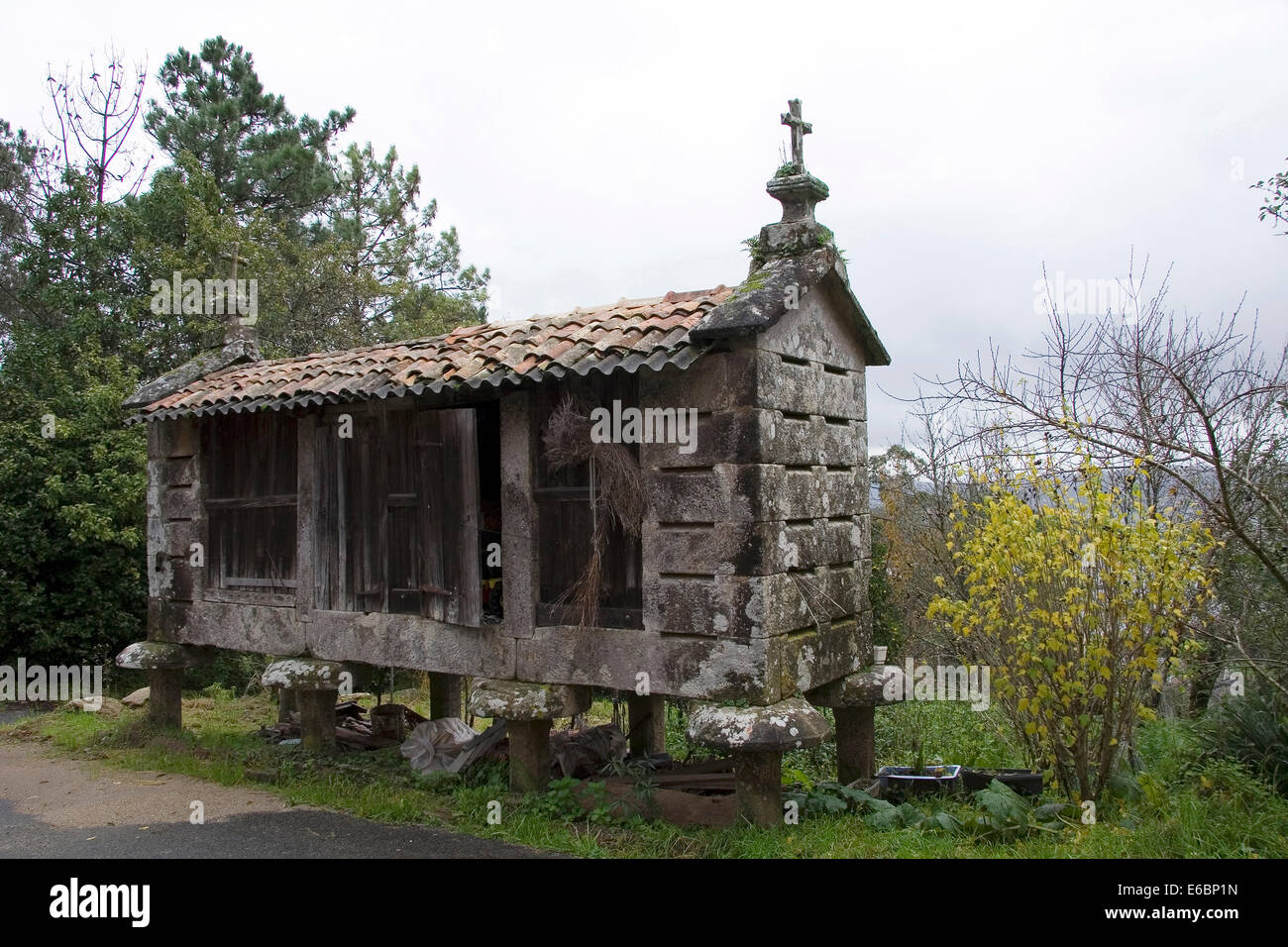 Traditional Galician horreo or granary Stock Photo