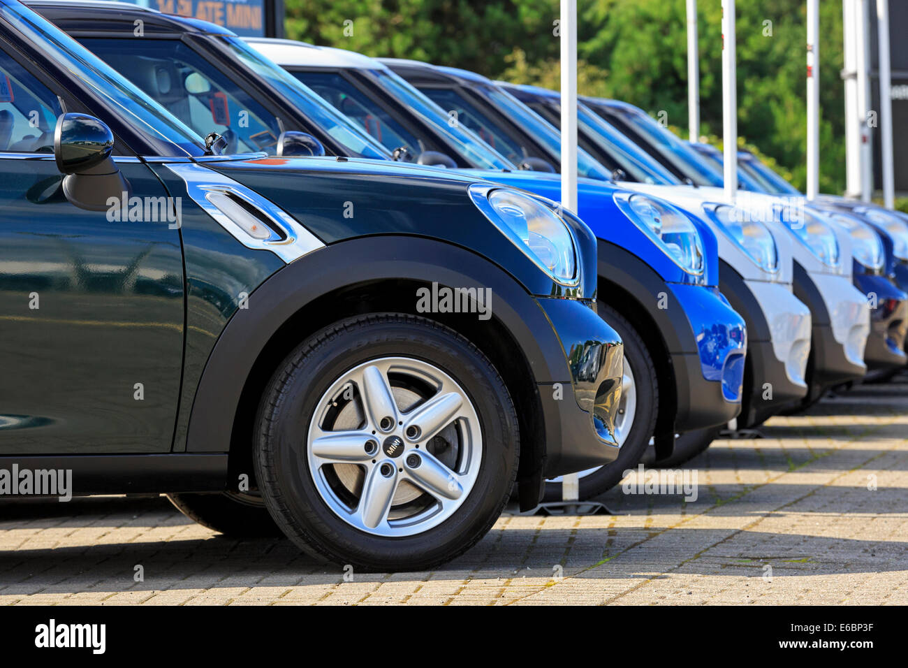 Selection of cars for sale on a garage forecourt, Ayrshire, Scotland, UK Stock Photo
