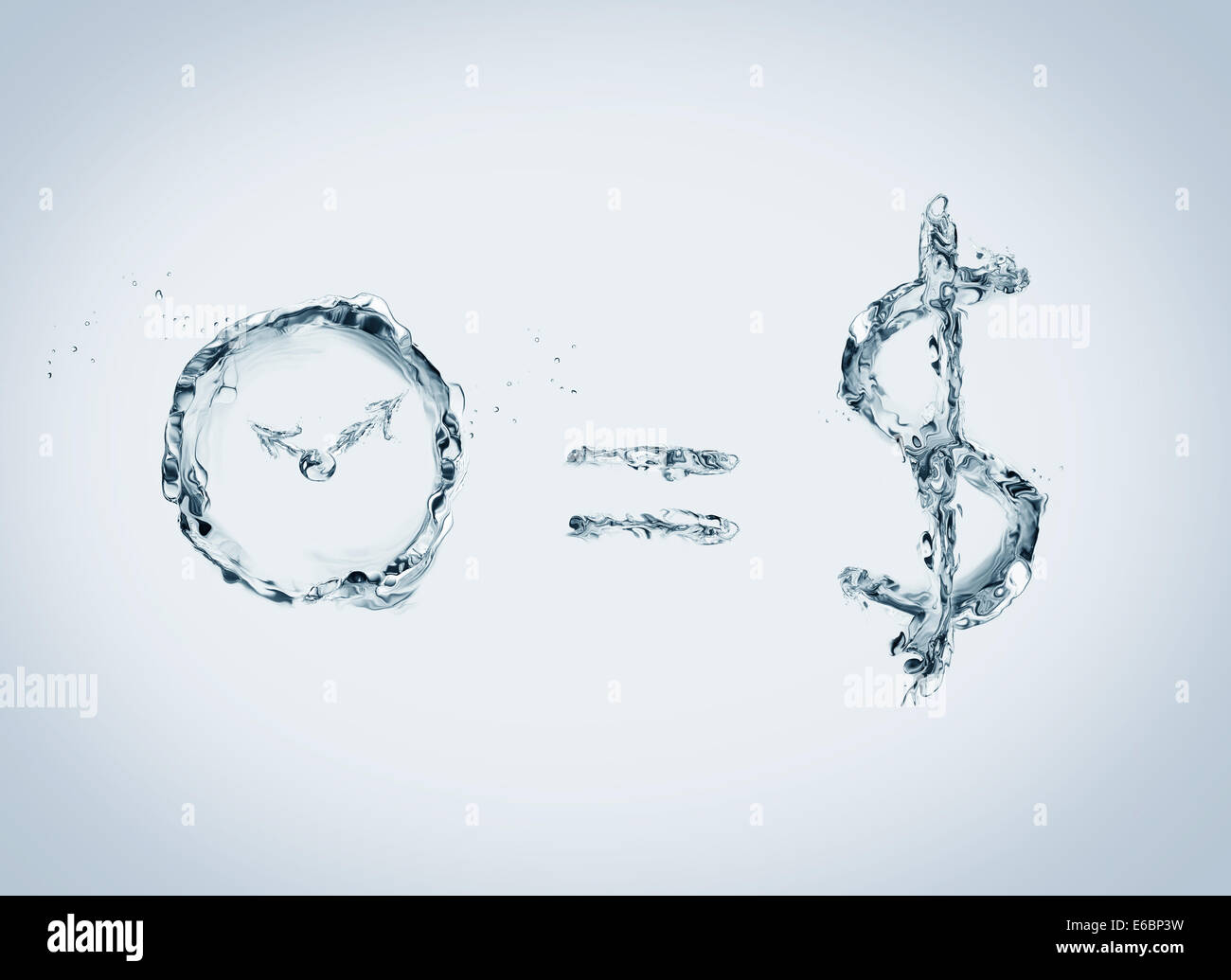 A business concept representing the saying that time is money. All elements made of water. Stock Photo