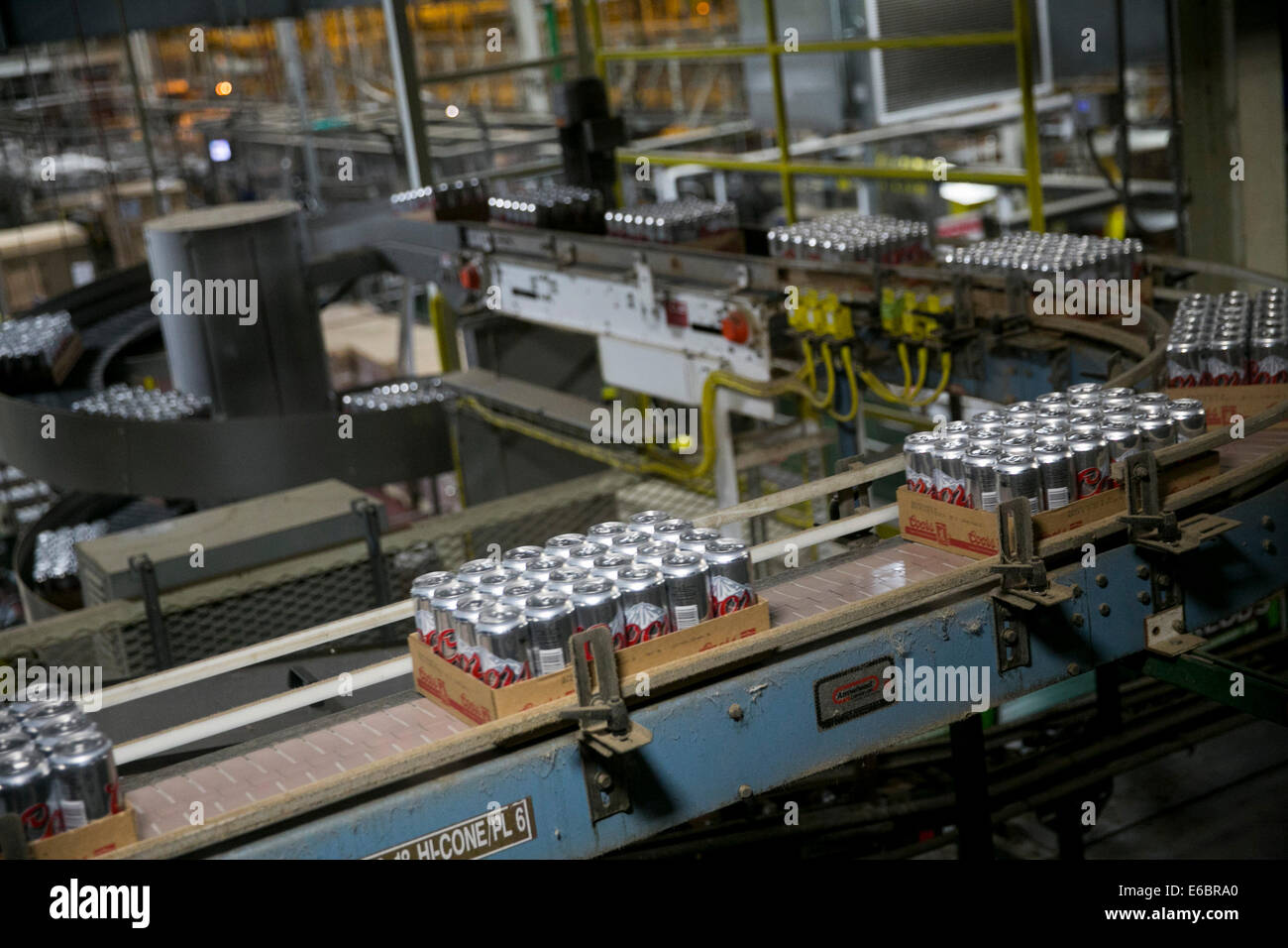 The MillerCoors brewery in Milwaukee, Wisconsin. Beer packaging line. Stock Photo