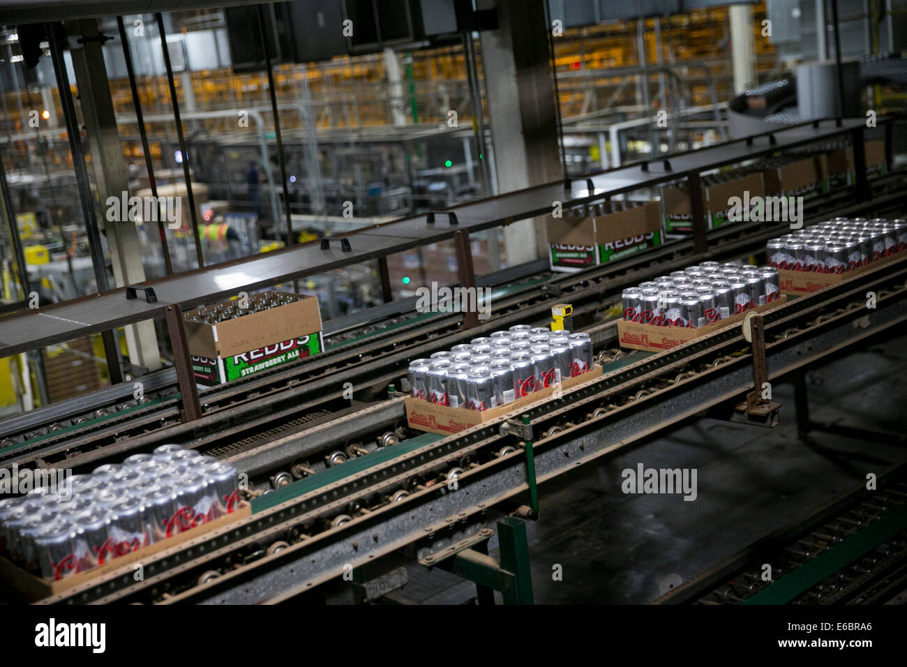 The MillerCoors brewery in Milwaukee, Wisconsin. Beer packaging line. Stock Photo