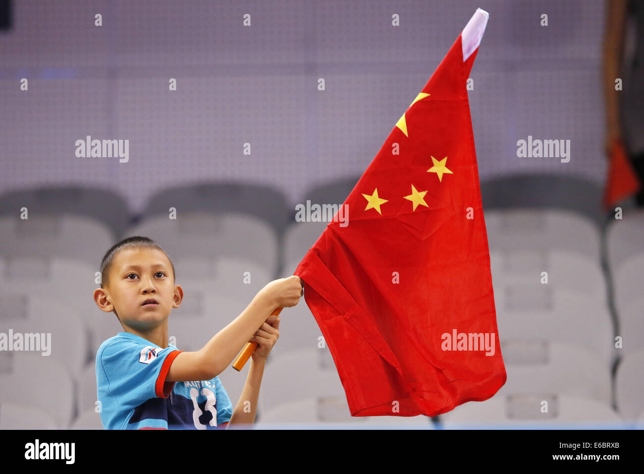 Nanjing, China. 20th Aug, 2014. Fans, August 20, 2014 - Table Tennis : Men's' Singles final at Wutaishan Sports Center during the 2014 Summer Youth Olympic Games in Nanjing, China. Credit:  Yusuke Nakanishi/AFLO SPORT/Alamy Live News Stock Photo