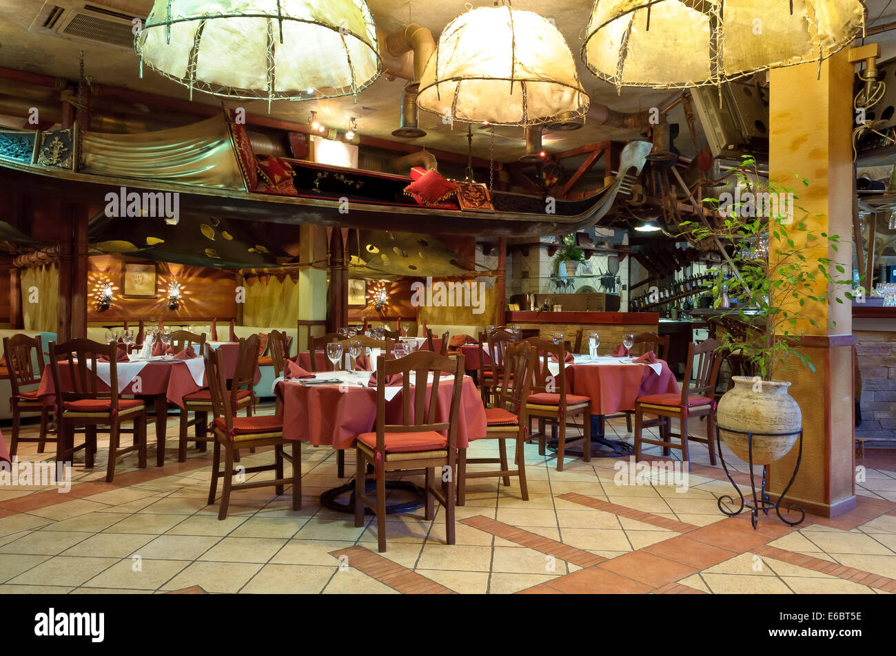 Italian restaurant with a traditional interior Stock Photo