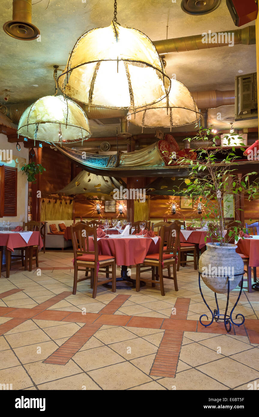 Italian restaurant with a traditional interior Stock Photo