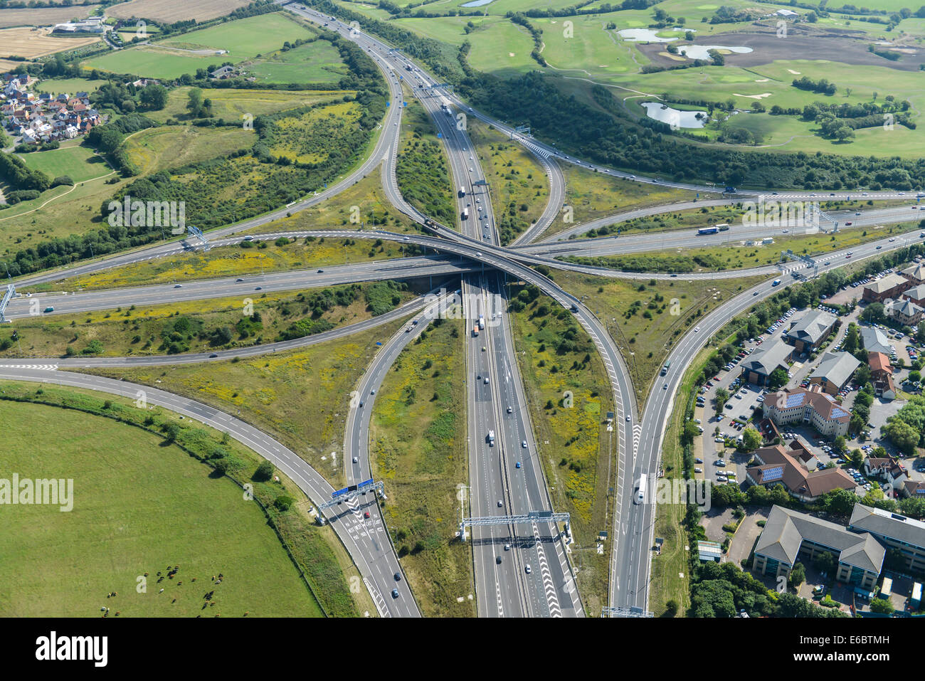 An aerial view of the Almondsbury Interchange for the M4 Junction 20 and M5 Junction 15, near Bristol. Stock Photo