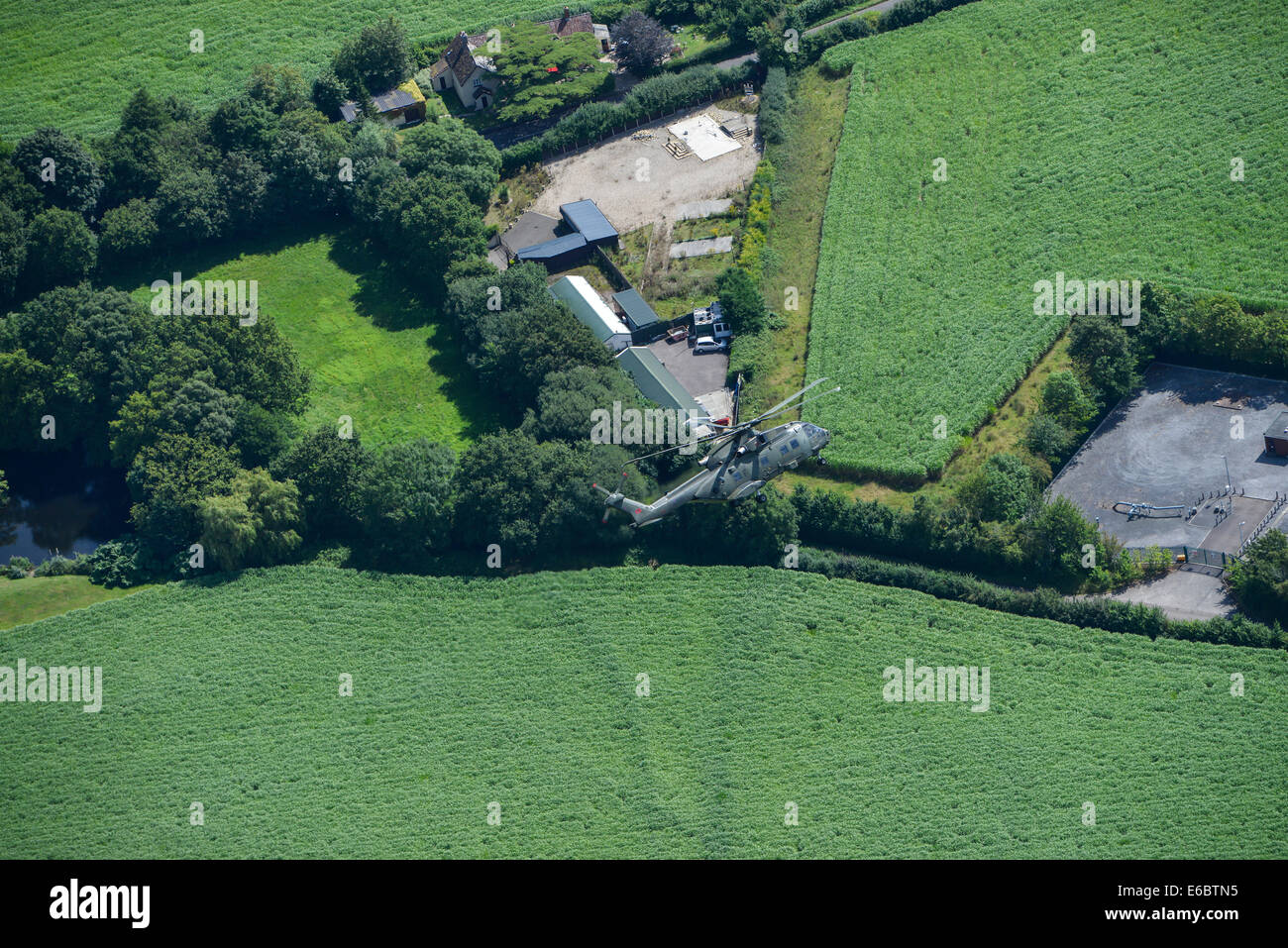 An aerial photograph of an RAF Merlin flying underneath us in Somerset Stock Photo
