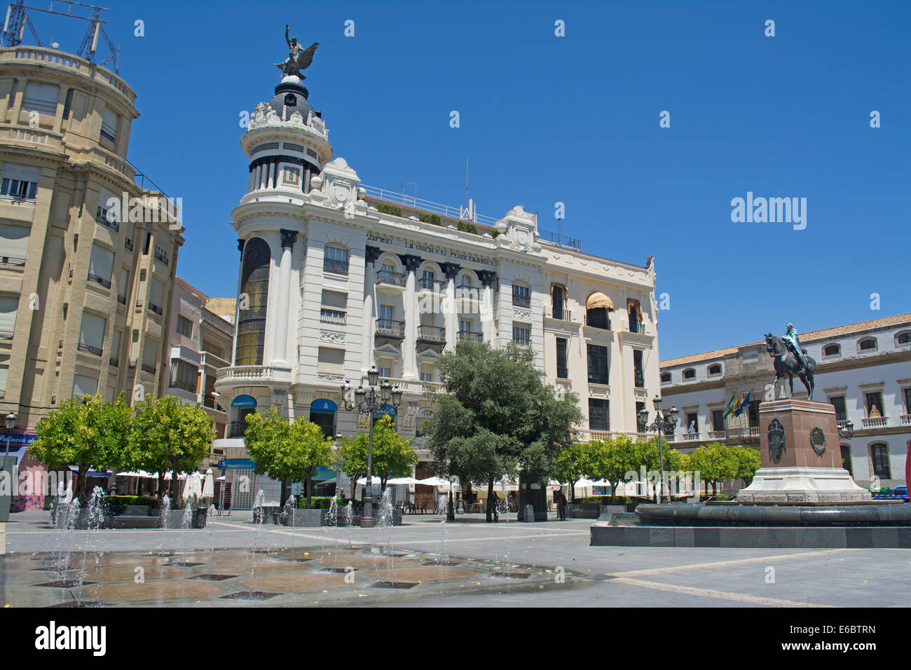 Fun pavement water feature at the Plaza de las Tendillas, Cordoba, Andalusia, Spain, Europe Stock Photo
