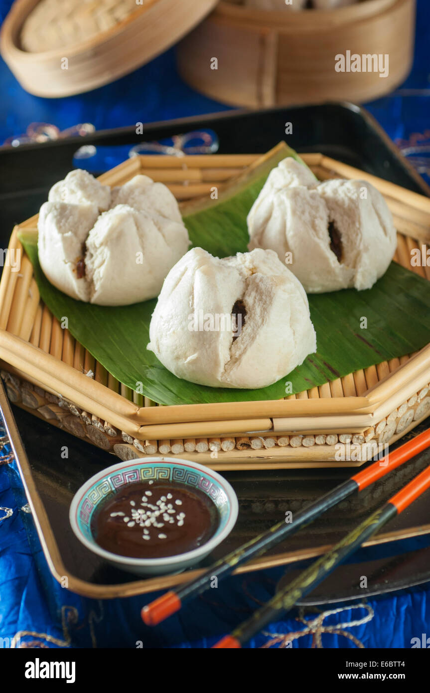 Char siu bao. Steamed pork buns. Chinese food Stock Photo