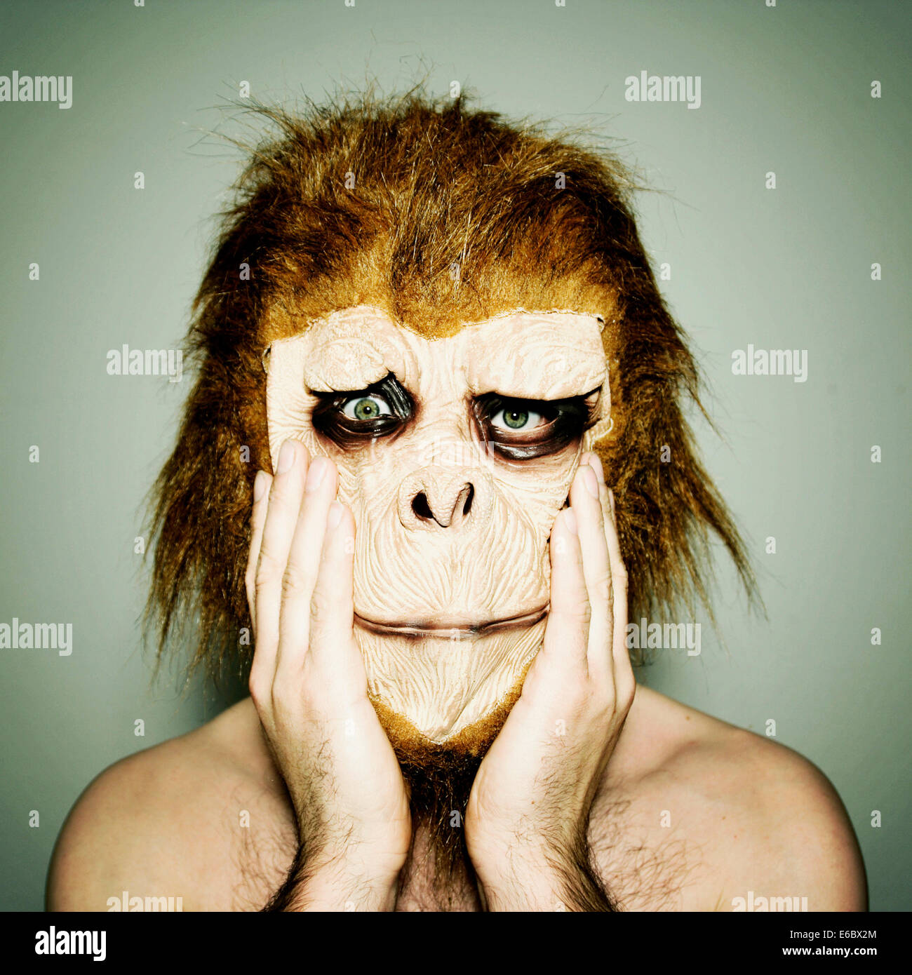 man,humor,bizarre,gorilla,monkey mask Stock Photo