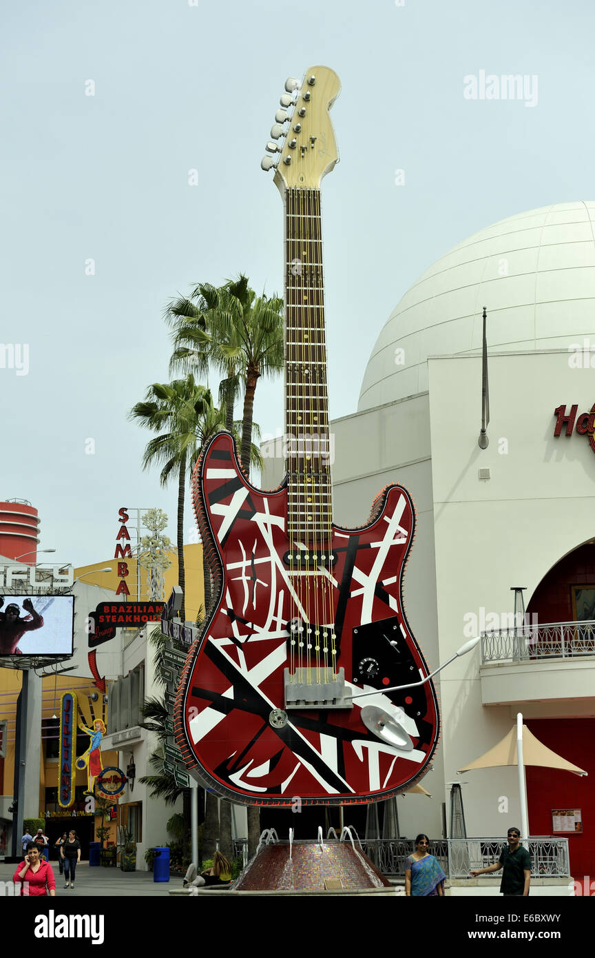 Guitar sign outside Hard Rock Cafe, Universal CityWalk Hollywood, Los Angeles, California Stock Photo