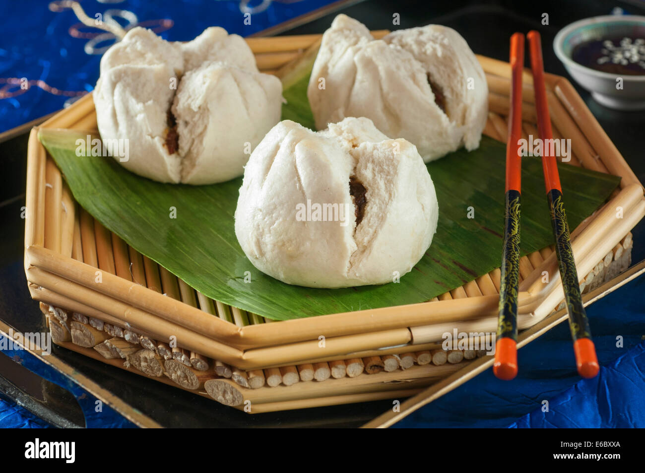 Char siu bao. Steamed pork buns. Chinese food Stock Photo
