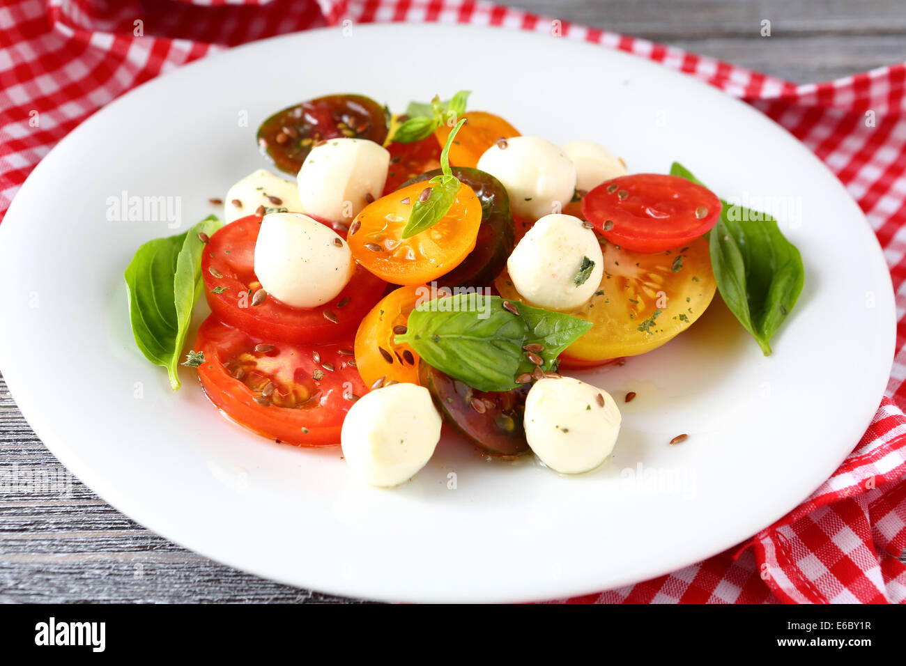 tomatoes and mozzarella balls salad, food closeup Stock Photo Alamy