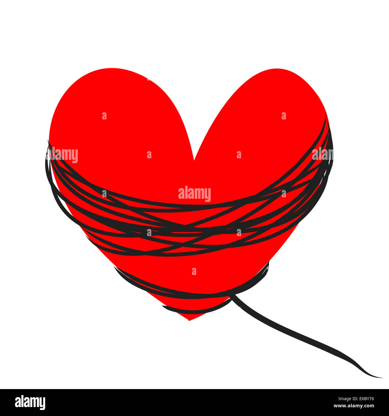 red  heart with black rope on a white background Stock Photo