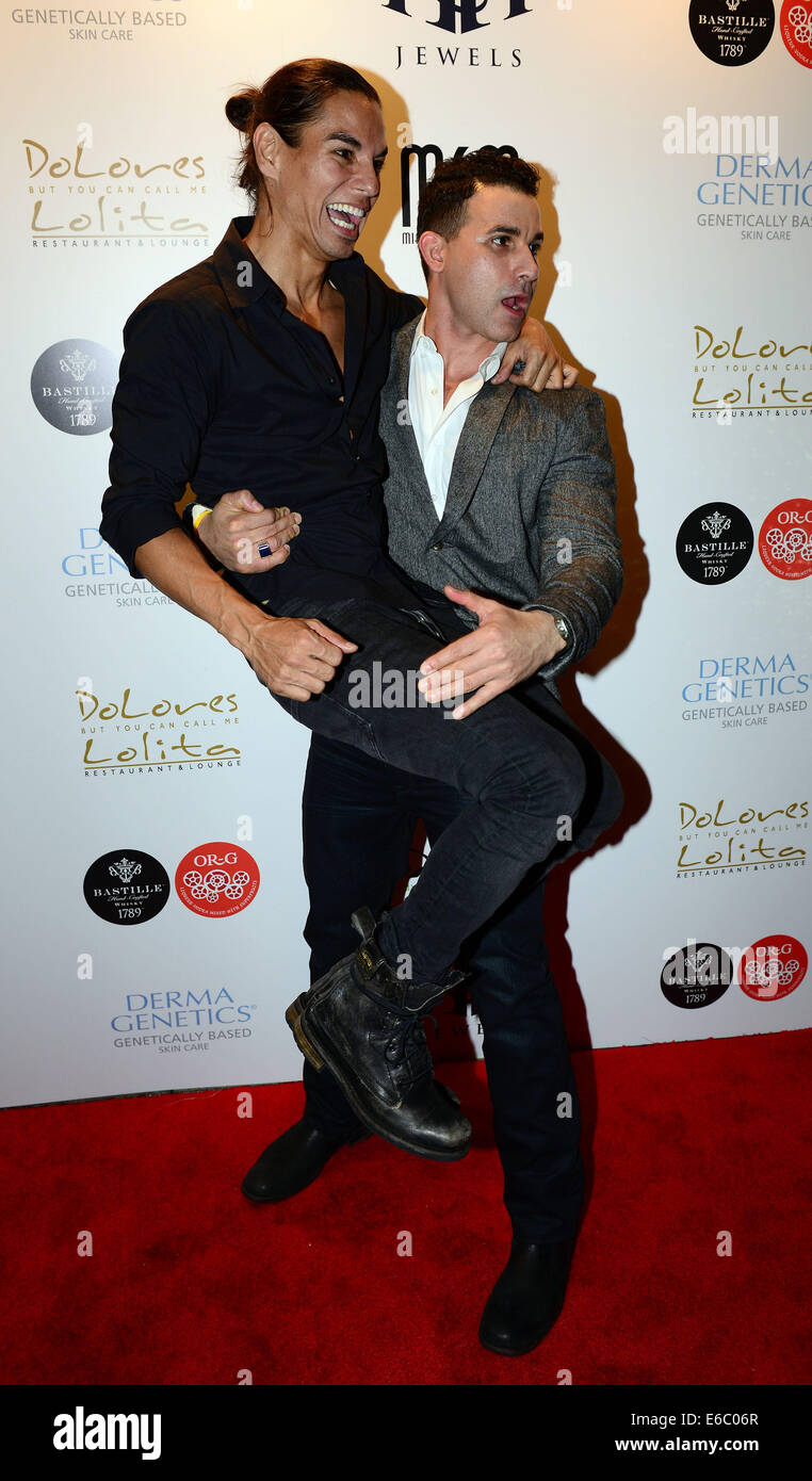 MSM (Miami Shoot Magazine) debut cover release party held at DOLORES but you can call me LOLITA restaurant and lounge - Arrivals  Featuring: Julio Iglesias Jr,Angel Rocco Where: Miami, Florida, United States When: 01 Feb 2014 Stock Photo