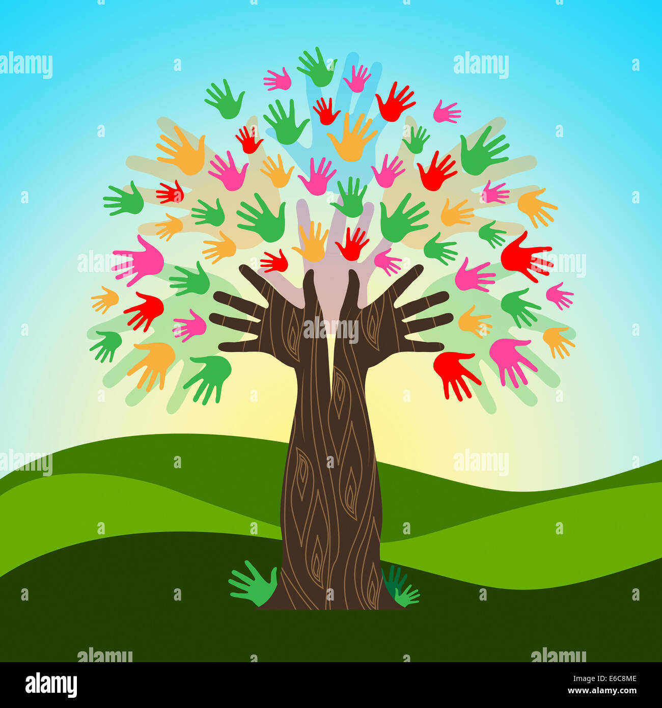 Growth Hands Meaning Tree Trunk And Drawing Stock Photo Alamy