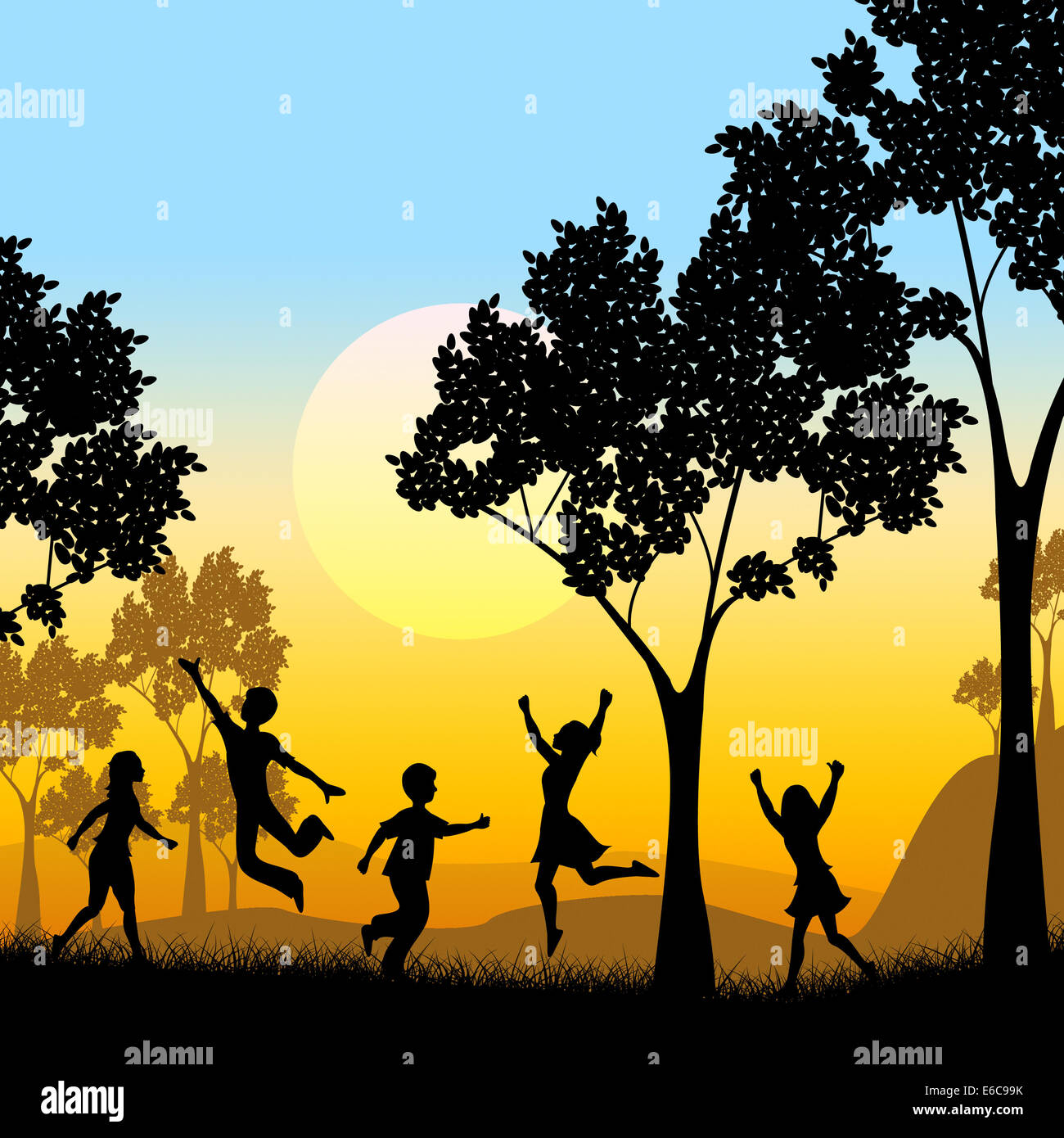 Playing Kids Meaning Tree Trunk And Treetop Stock Photo Alamy