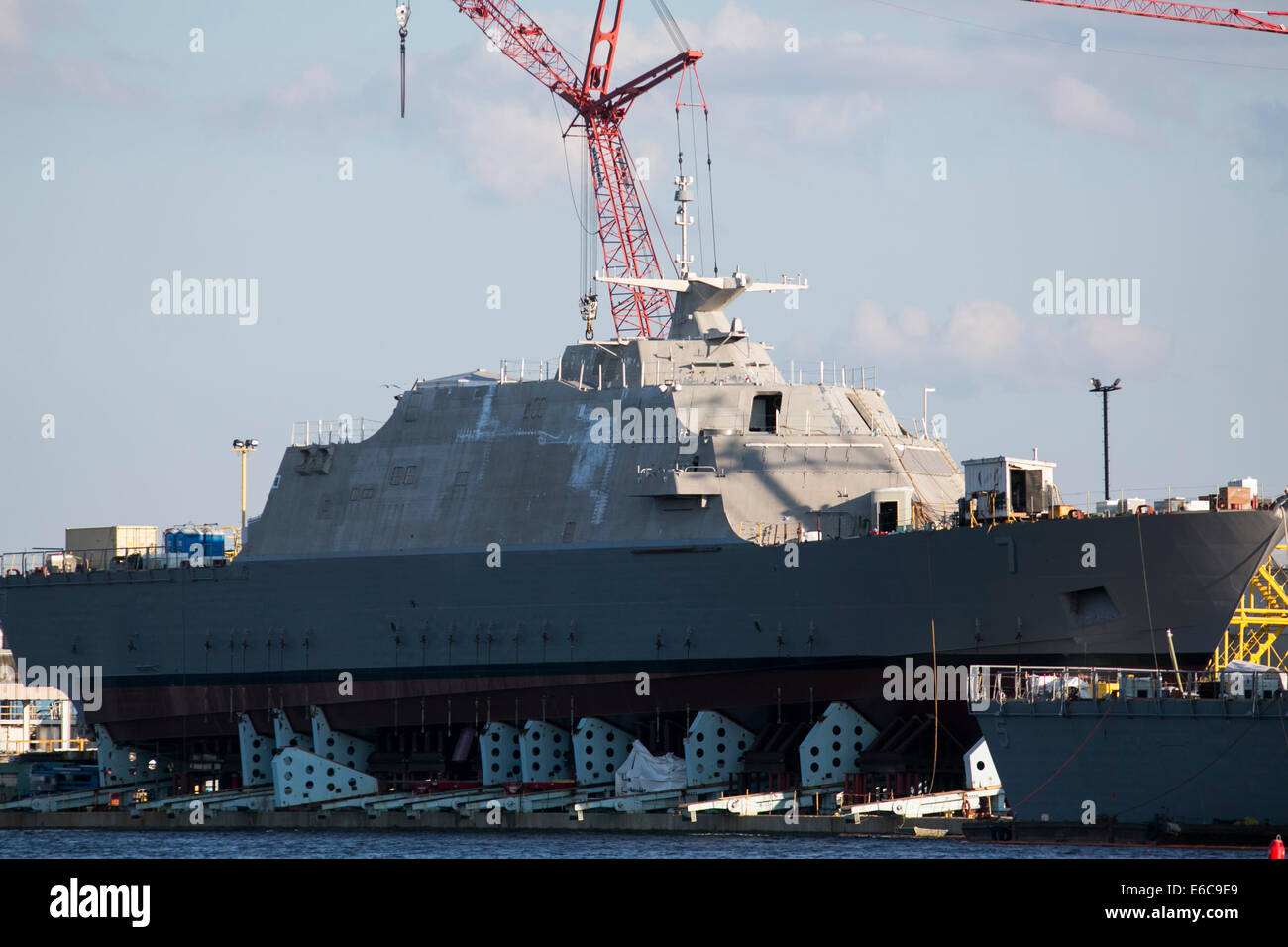United States Navy Littoral Combat Ships under construction at Marinette Marine Corporation in Marinette, Wisconsin. Stock Photo