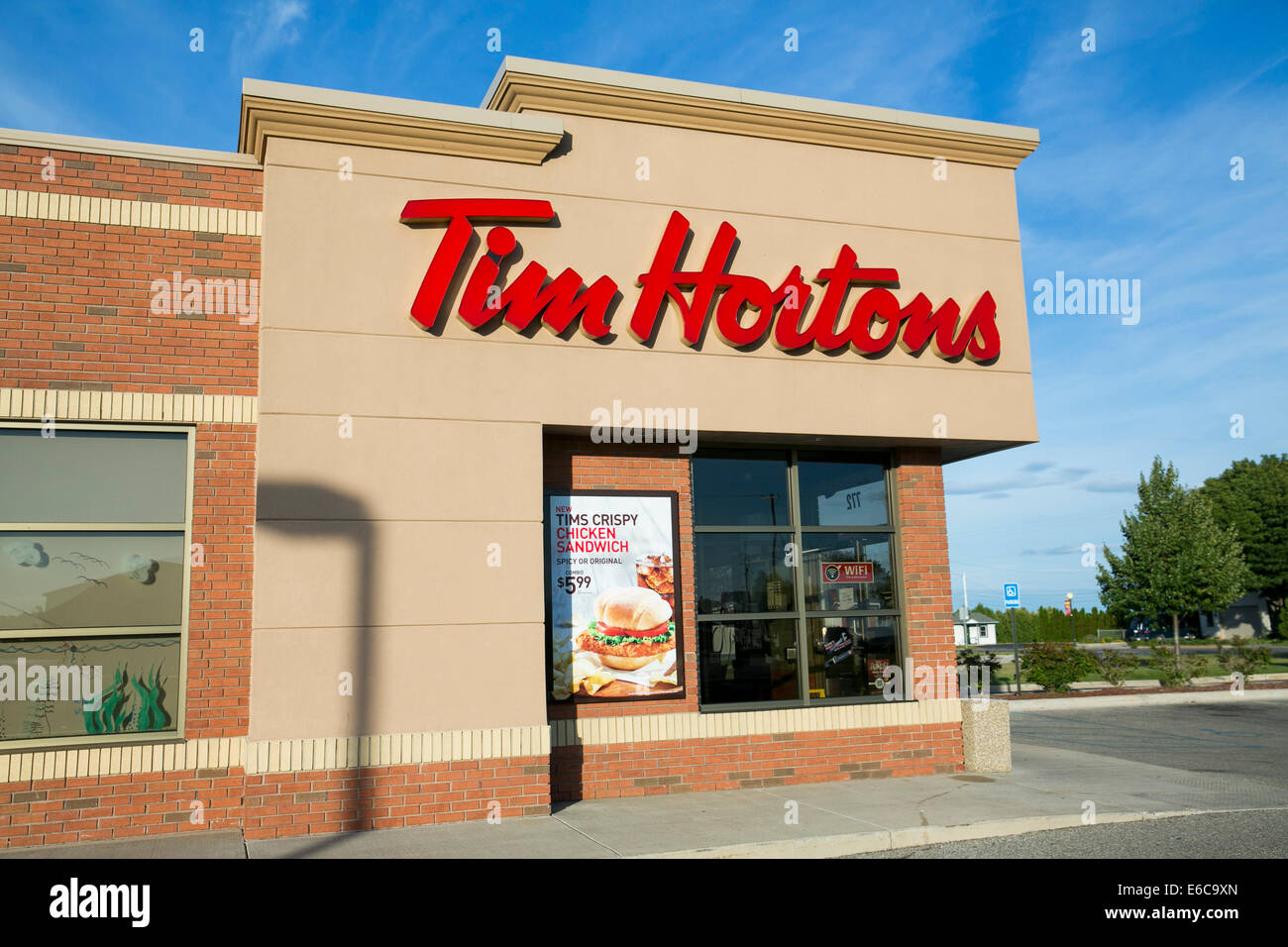 A Tim Hortons restaurant location in East Tawas, Michigan. Stock Photo