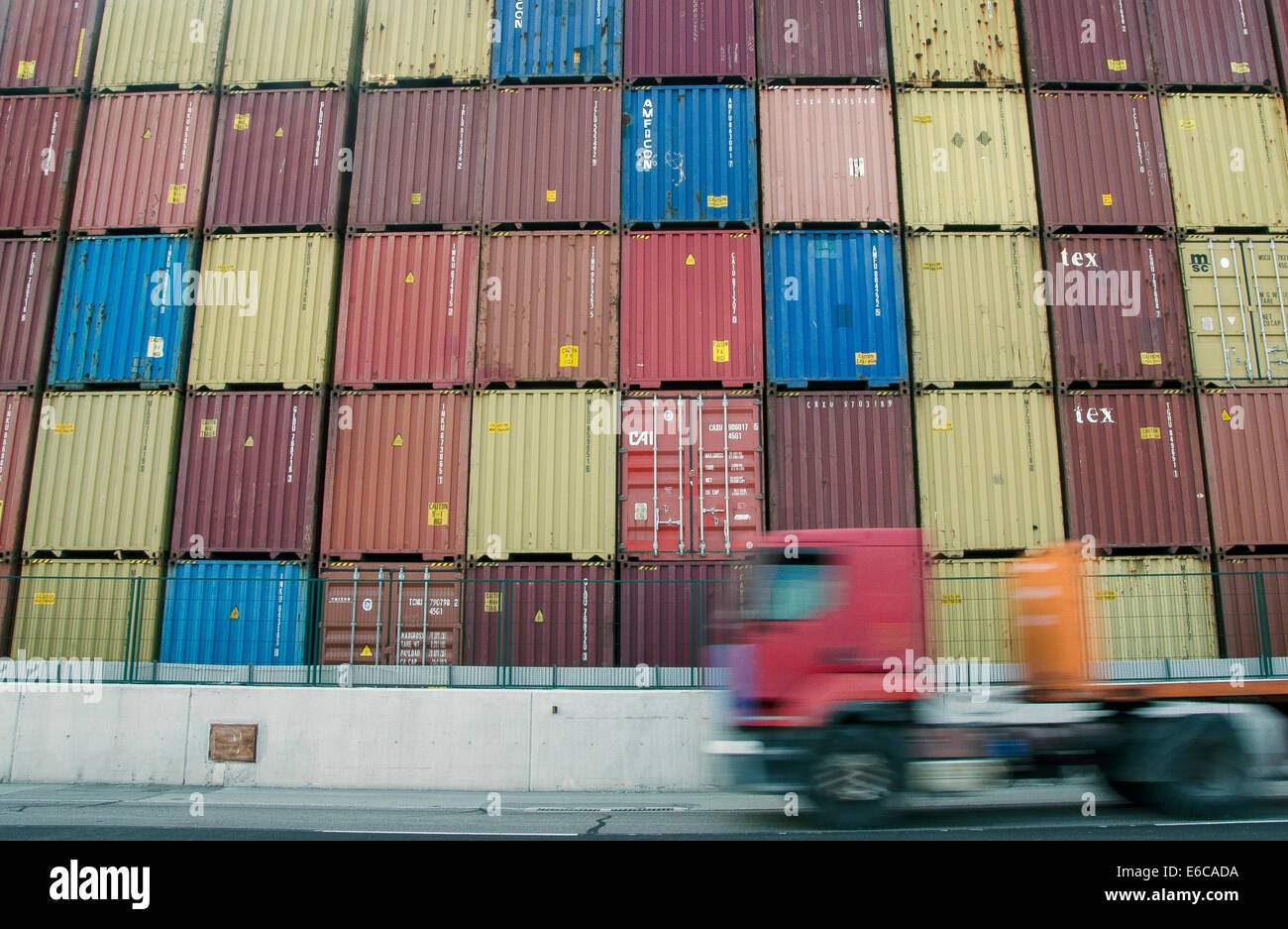 Freight containers seen at Barcelona´s commercial port Stock Photo