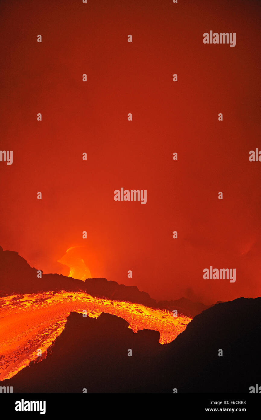 River of molten lava flowing to the sea, Kilauea Volcano, Big Island, Hawaii Islands, USA Stock Photo