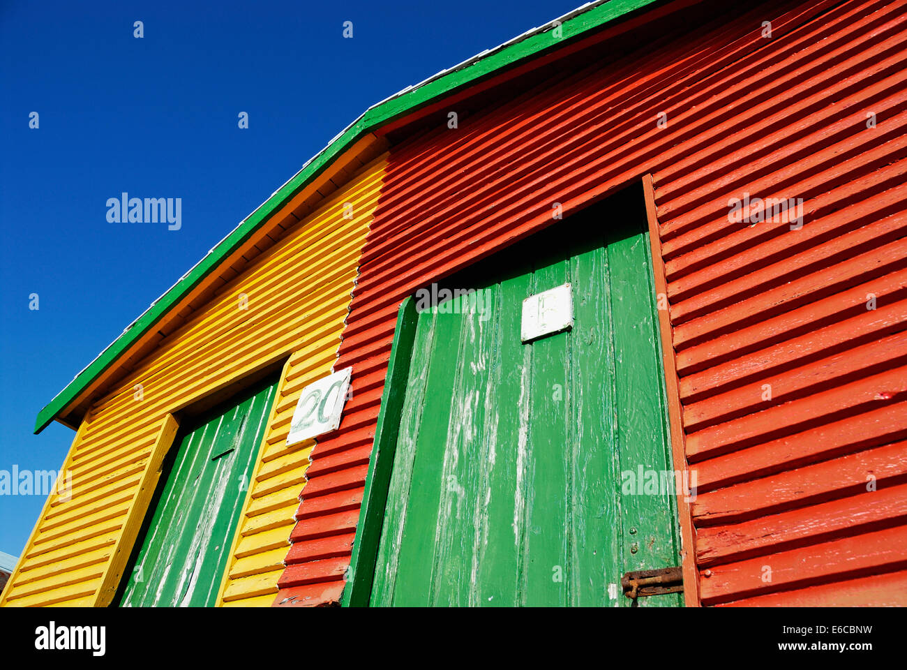 Multicolored beach huts on Muizenberg beach, South Western Cape, South Africa Stock Photo