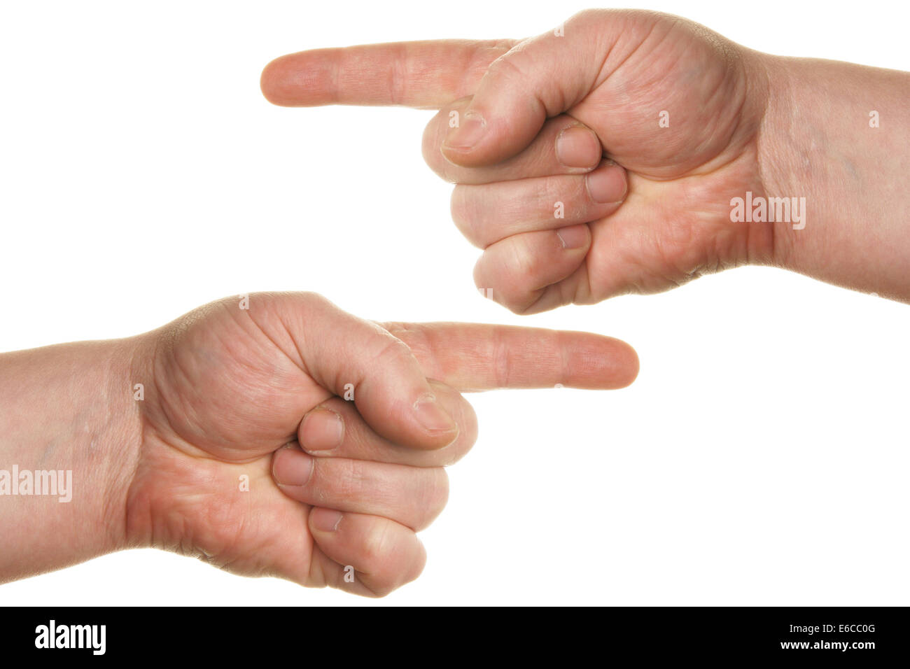 Pointing human hands isolated over white background Stock Photo