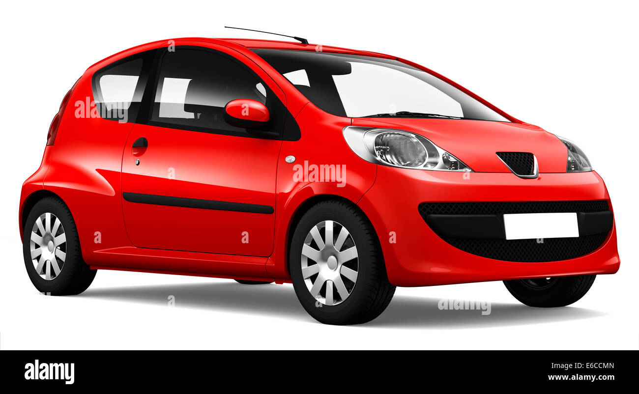 Compact red car on white background Stock Photo