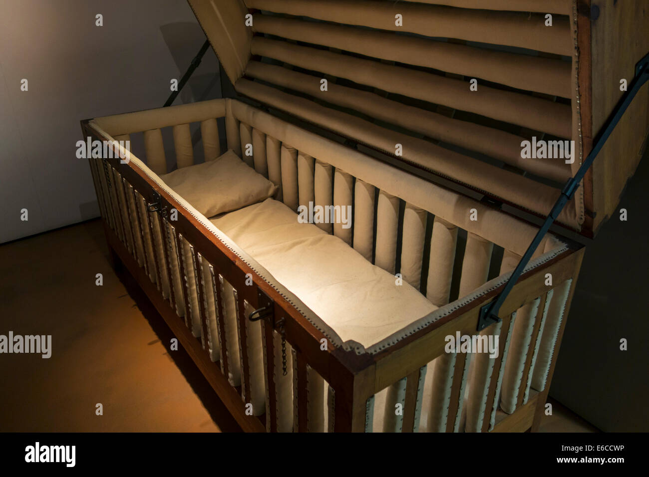 19th century padded cage bed for epileptics in the Dr Guislain Museum