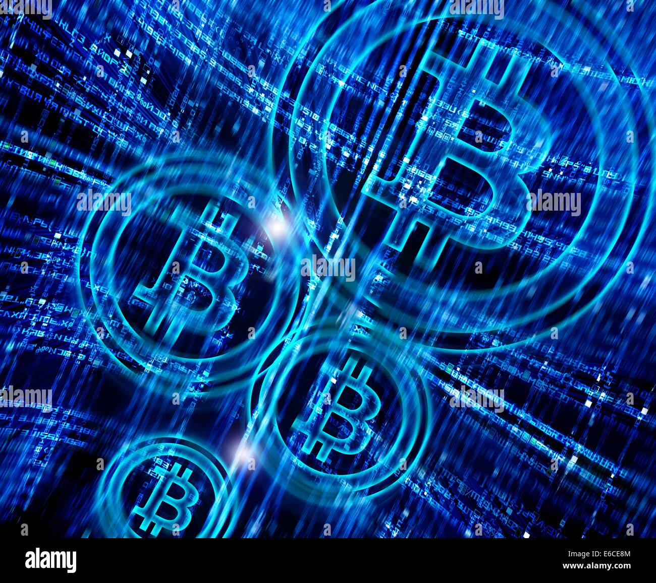 digital abstract background with bit-coin symbol Stock Photo