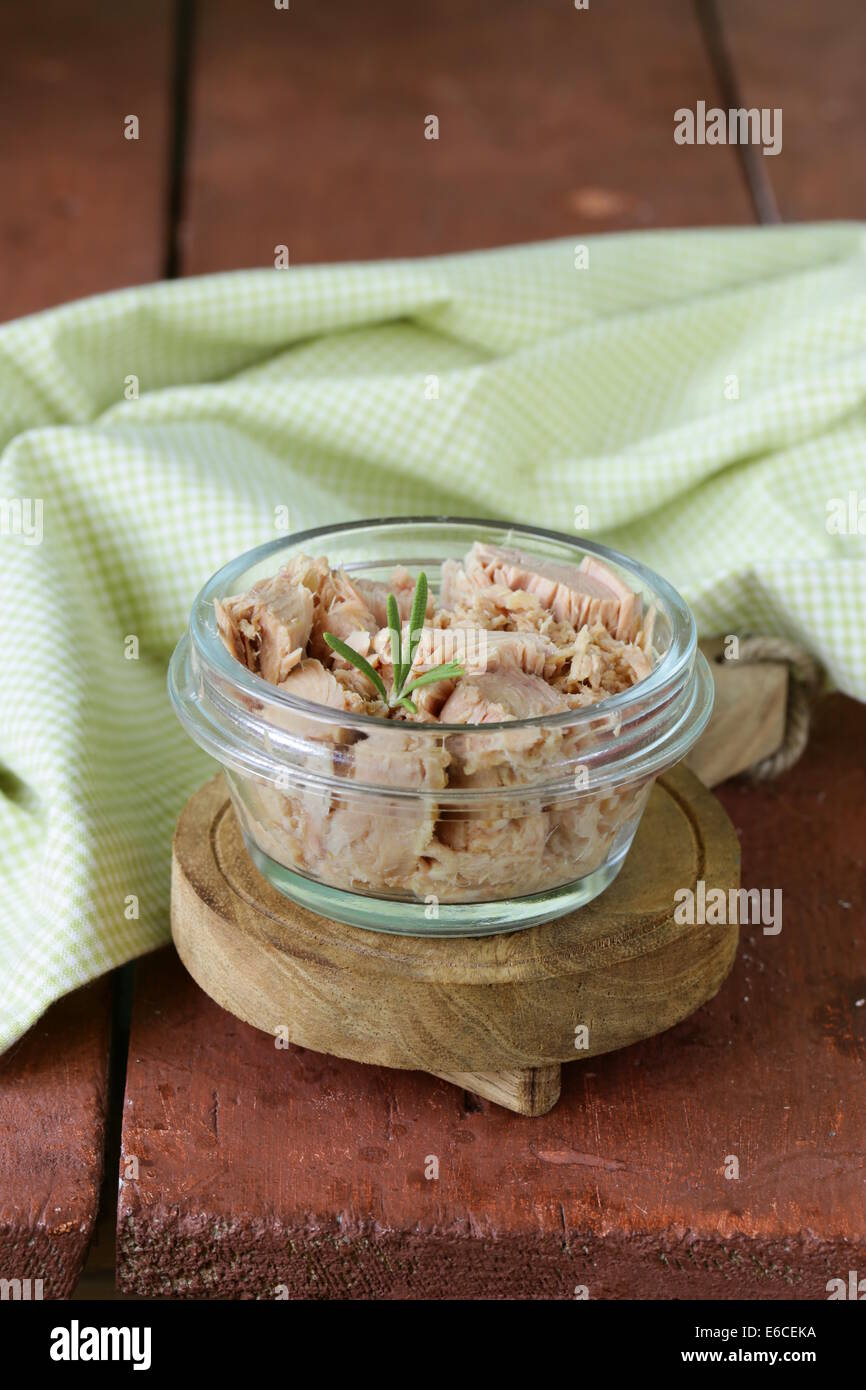 canned tuna with rosemary in a glass jar Stock Photo Alamy