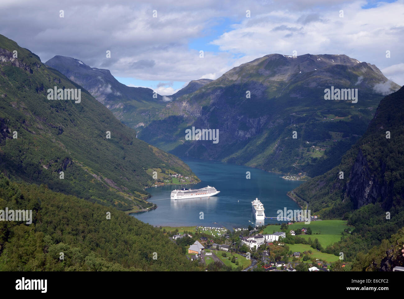 Geiranger fjord,one of the most beautiful in southern Norway.Sheer and rugged, steep andjagged,its foaming waterfalls add beauty Stock Photo