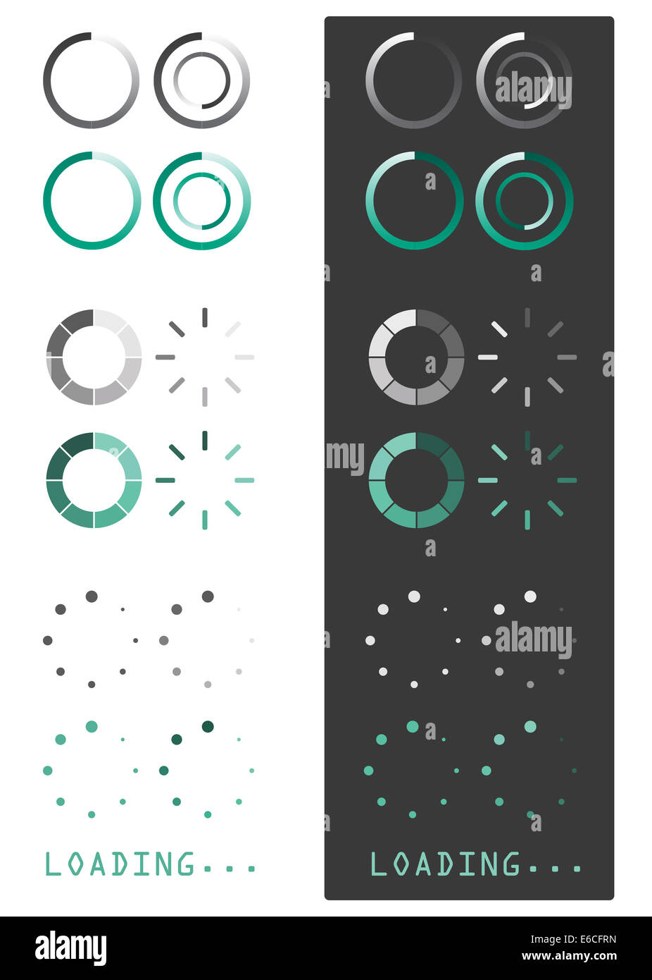 Vector illustration of loading icons on white and grey background Stock ...