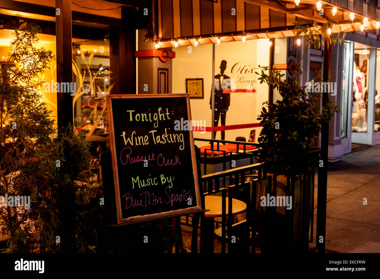USA, Washington, Walla Walla. Evening light from a restaurant in