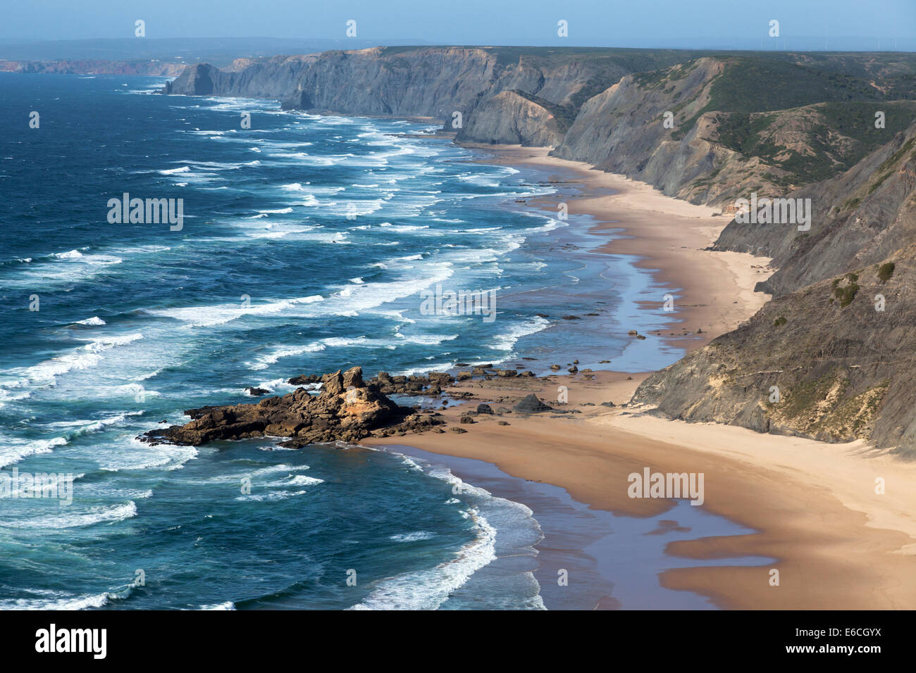 Beautiful rocky Shore at Algarve coast in Portugal Stock Photo