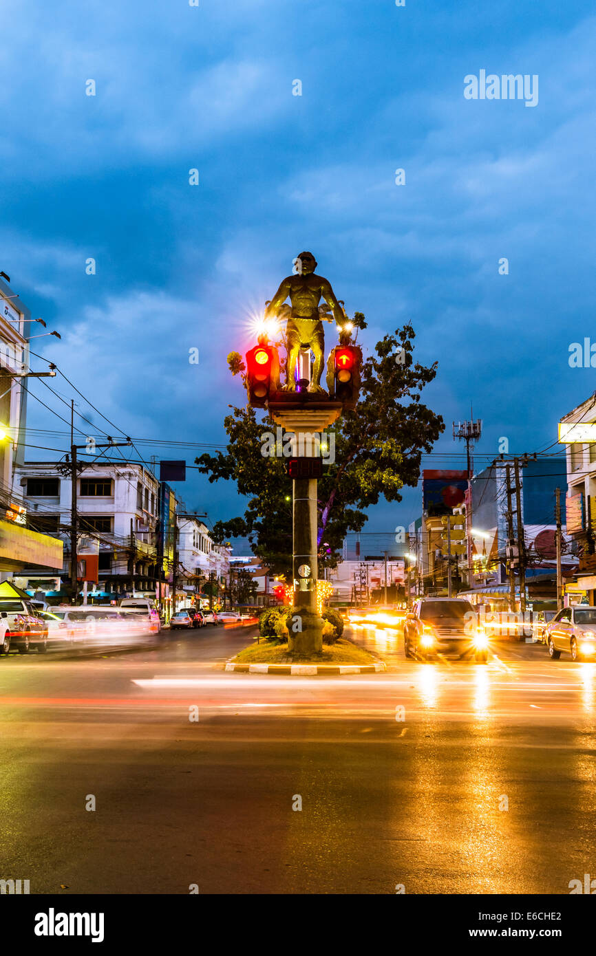 Funny Cavemen Traffic Lights of Krabi Town, Thailand. Stock Photo