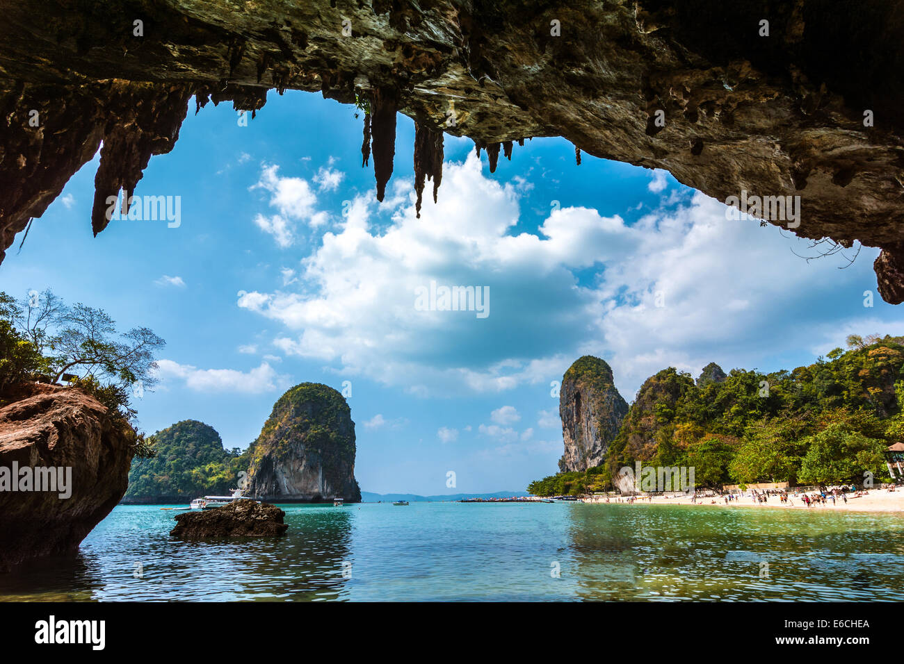 Tropical paradise on Railay beach krabi, Thailand. Railay is a small peninsula located between the city of Krabi and Ao Nang in Stock Photo