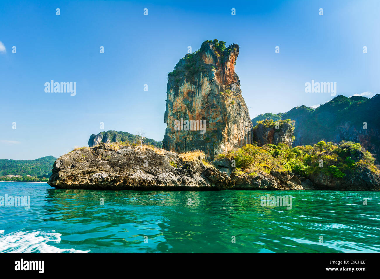 Detail of rocks in the beautiful bay in Hong Island, Adaman Sea in Krabi province, Thailand. Stock Photo