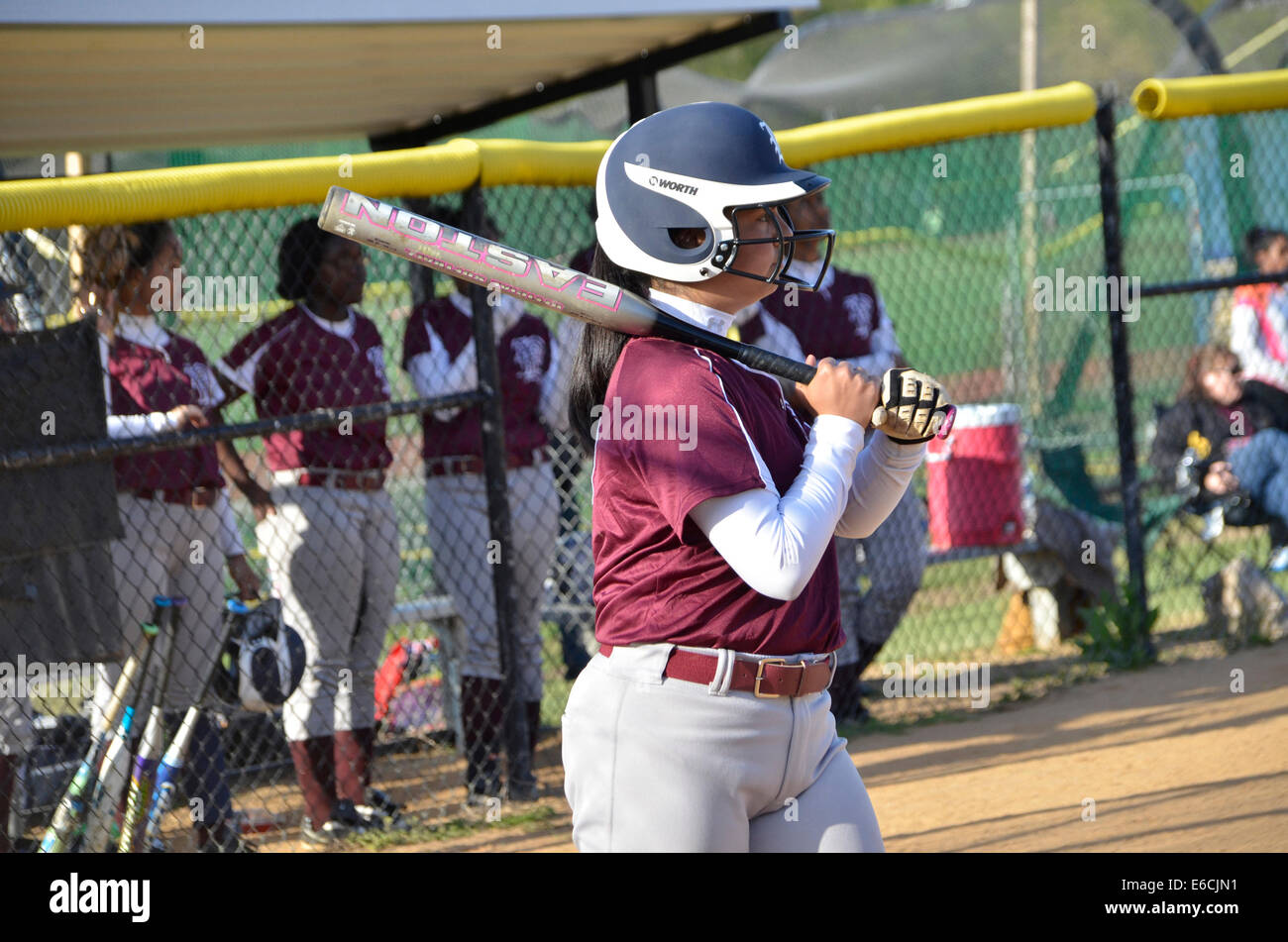 High school softball batter in Bowie, Maryland Stock Photo