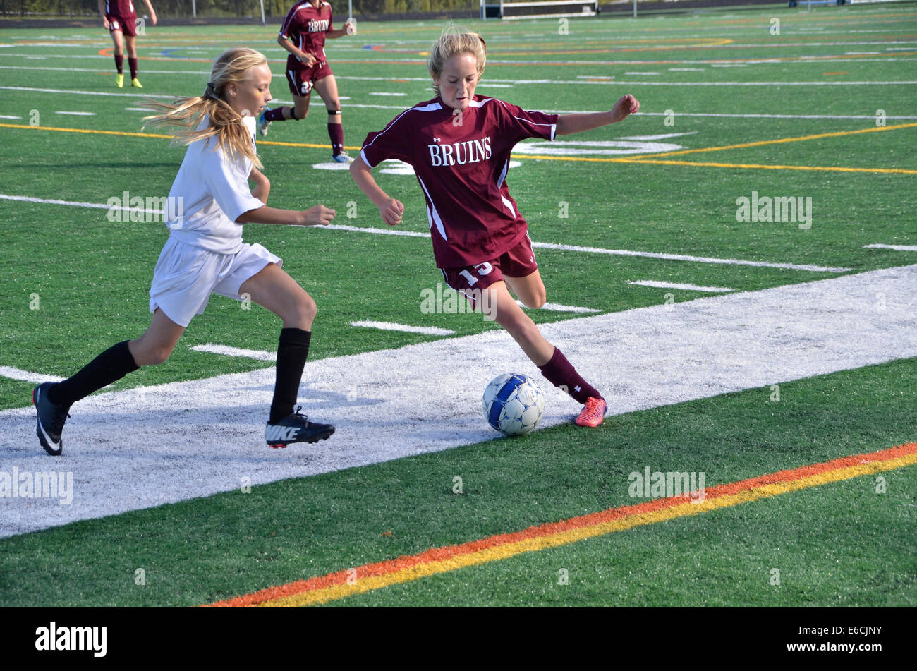 Girl's high school soccer Stock Photo
