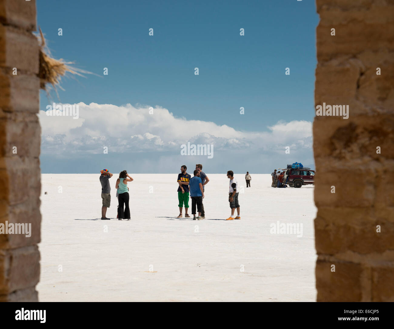 Tourists on the Salt flats at Uyuni, Bolivia Stock Photo