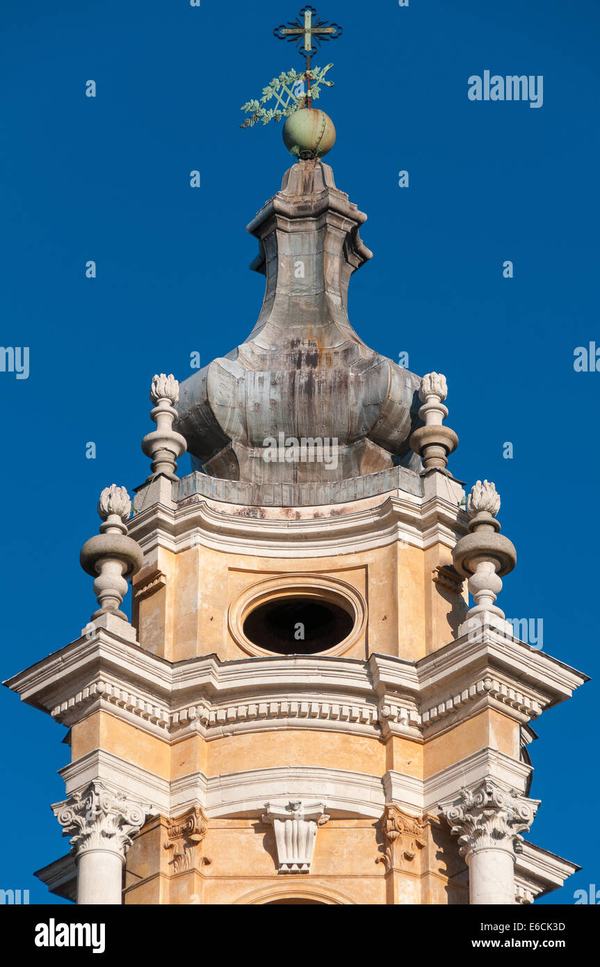 The bell tower of the 'Basilica di Superga', important church on the hills dominating Turin city Stock Photo