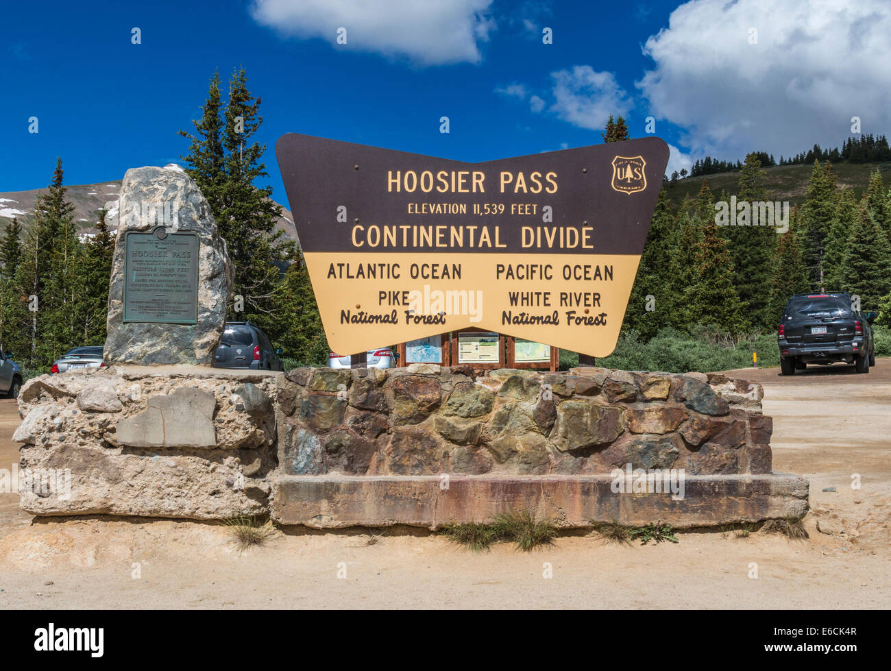 Hoosier Pass, at 11, 539 feet, is a Continental Divide high mountain pass in the Rocky Mountains in Colorado. Stock Photo